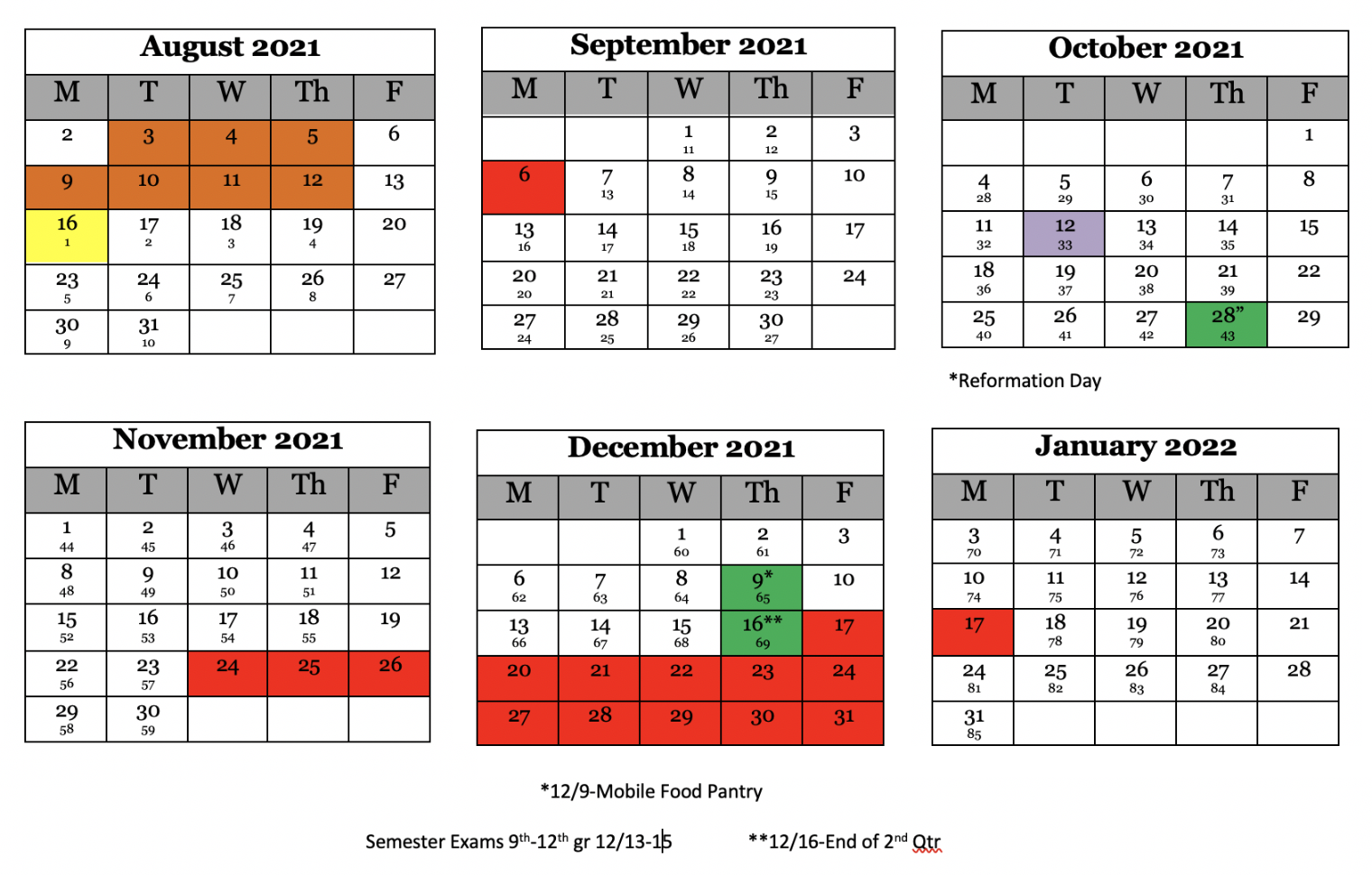 christian schools calendar