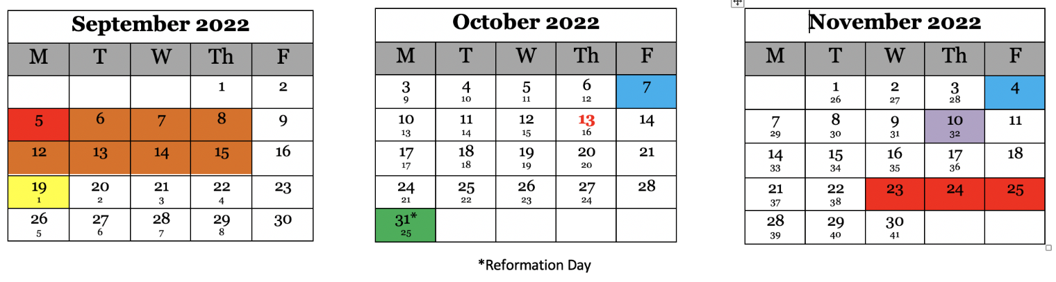 christian schools calendar